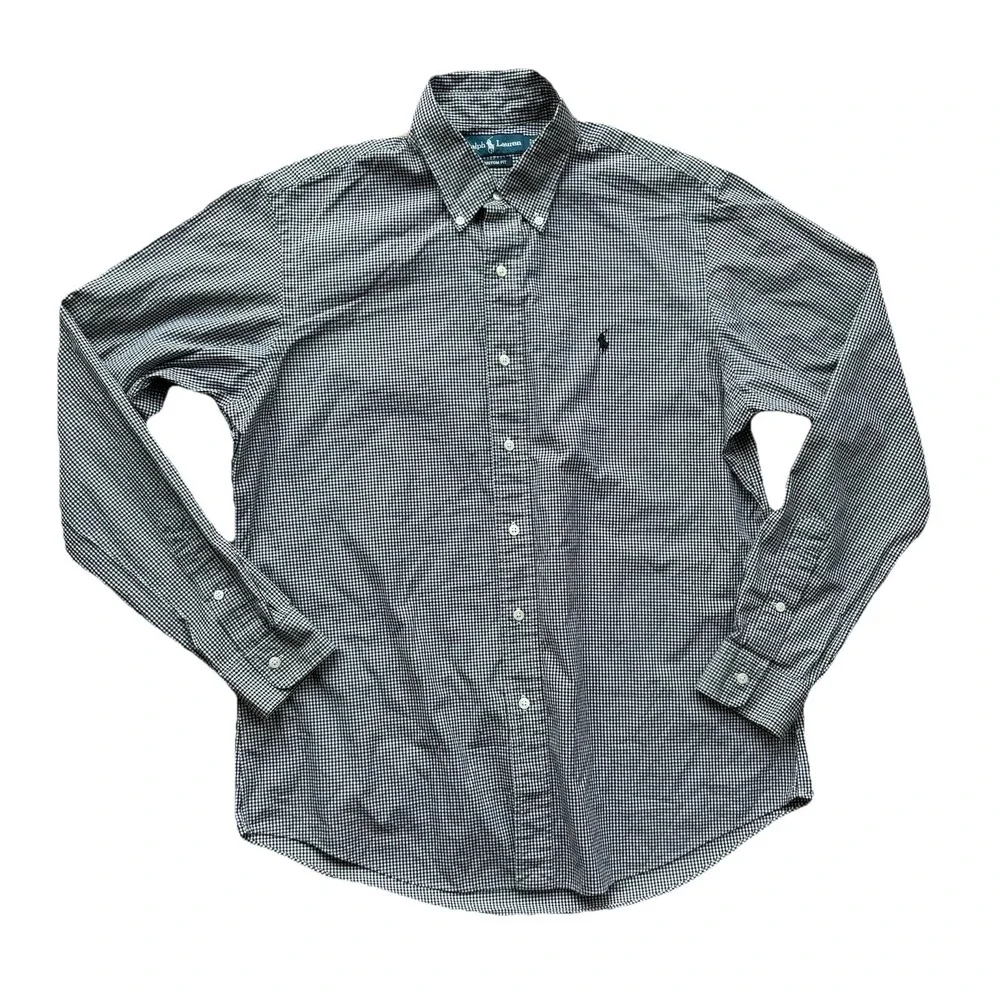 Mens Ralph Lauren Button Down Dress Shirt Black Gingham Horse Polo‎ Logo Sz L